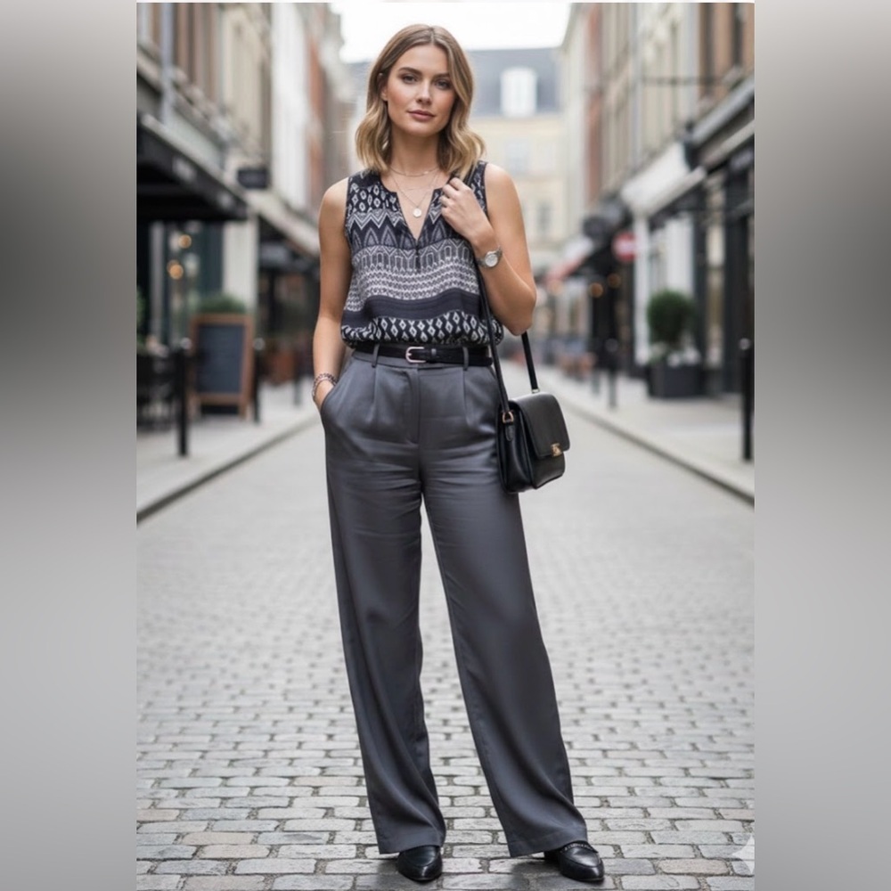 l agence Satin Geometric Print Top Size 8